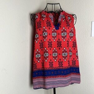 Sweet Rain Red Geometric Sleeveless Blouse